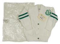 Nové - biely prepínaci sveter so zelenými proužky na rukávech