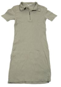 Khaki žebrované šaty s límečkem Matalan