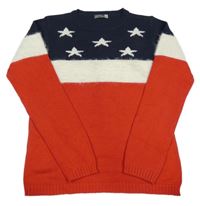 Červeno-tmavomodrý sveter s hviezdičkami