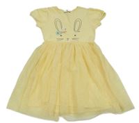 Žlté šaty s králikom a tylovou sukní C&A