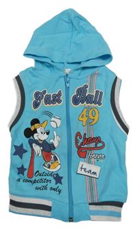 Svetlomodrá prepínaci vesta s Mickeym a nápisom a kapucňou