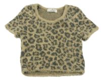Béžovo-sivá svetrová crop vesta s leopardím vzorom H&M