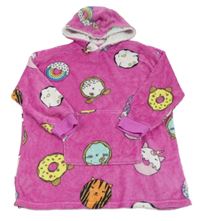 Růžová plyšová oversize mikina s donuty a kapucí Primark