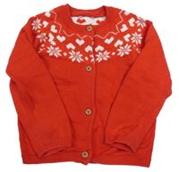 Červeno-biely prepínaci sveter s norským vzorom a srdiečkami Tu