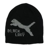 Čierna čapica s mačkou a nápisom