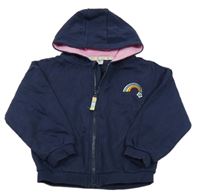 Tmavomodrá propínací mikina s duhou a kapucí Tu