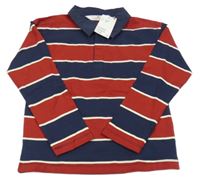 Nové - Tmavomodro-vínovo-smetanové pruhované polo triko H&M
