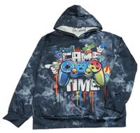 Šedomodrá batikovaná mikina s ovladačem a kapucňou Shein