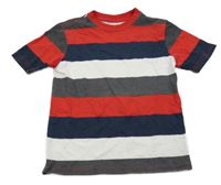 Červeno-modro-šedo-bílé pruhované tričko 