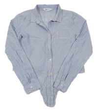Světlemodro-biela pruhovaná crop blúzka s nápisom H&M