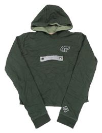 Tmavozelená crop mikina s potlačou a kapucňou
