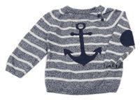 Tmavomodro-biely pruhovaný melírovaný sveter s kotvou H&M