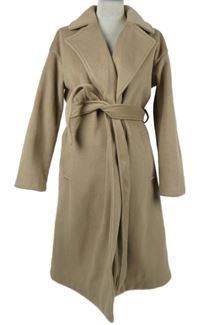 Dámský béžový flaušový kabátový cardigán s páskem Amisu 