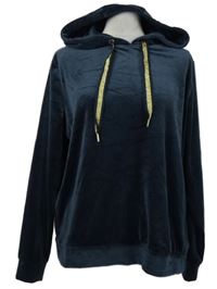 Dámska tmavomodrá zamatová mikina s kapucňou