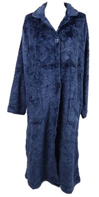 Dámsky tmavomodrý vzorovaný plyšový župan