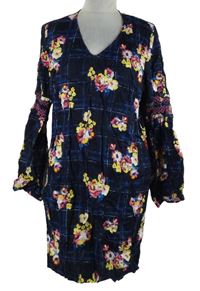 Dámské tmavomodré kostkované šaty s kytičkami TU 