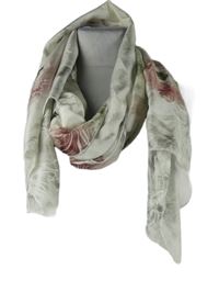 Dámská šedá květovaná hedvábná šála 