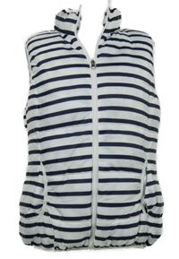 Dámská bílo-tmavomodrá pruhovaná šusťáková zateplená vesta 