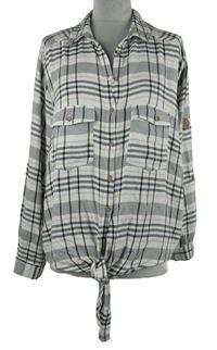 Dámská bílo-tmavomodro-růžová kostkovaná halenka s uzlem Gina