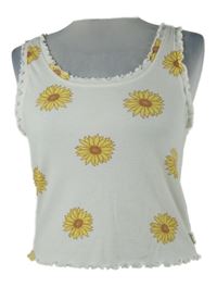 Dámsky biely rebrovaný crop top s kvietkami Primark