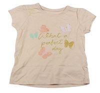 Svetloružové tričko s motýlikmi s nápisom Primark