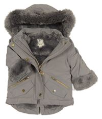 Světlešedá šusťáková zimní bunda s kapucí River Island
