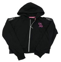 Čierna prepínaci crop mikina s nápisem, proužkem a kapucňou zn. Page one young