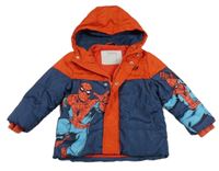 Červeno-tmavomodrá šušťáková zimná bunda so Spidermanem a kapucňou Nutmeg