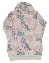 Bílo-fialovo-růžové teplákové šaty s kapucí F&F