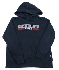 Tmavomodrá mikina s logom a kapucňou Jack & Jones