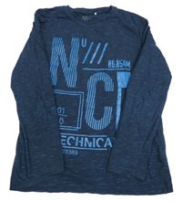 Tmavomodré melírované tričko s nápisom Yigga