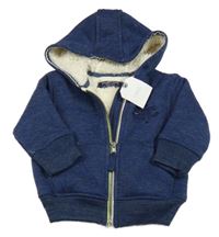 Nové - Tmavomodrá zateplená propínací mikina s nápisem a kapucí Next