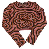 Růžovo-černo-hnědé vzorované crop triko Candy couture