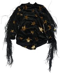 Kostým - Černo-zlaté elastické sametové body s hvězdami, flitry a třásněmi 