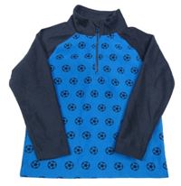 Tmavomodro-svetlomodrá prepínaci fleecová mikina s futbalovymi loptami Crane