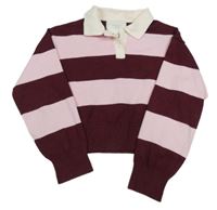 Vínovo-ružový pruhovaný polo sveter Zara