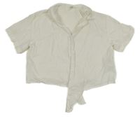 Biela ľanová crop košeľa H&M