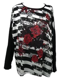 Dámska čierno-biela pruhovaná tunika s kvetmi Steilmann