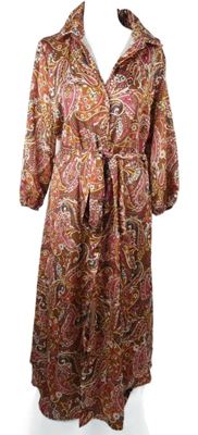 Dámske béžové saténové prepínaci dlhé šaty so vzorom Lolaliza