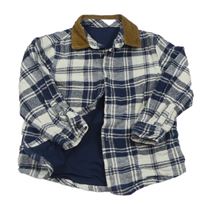 Tmavomodro-biela kockovaná podšitá košeľová bunda Matalan