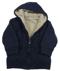 Tmavomodrý propínací zateplený svetr s kapucí Mothercare