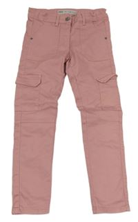 Růžové plátěné skinny kalhoty s kapsami Pocopiano