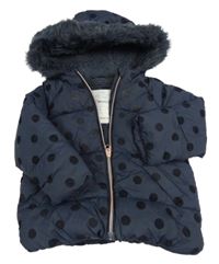 Tmavomodrá puntíkatá šusťáková zimní bunda s kapucí Matalan