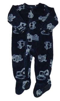 Tmavomodrý chlupatý overal s bagry a náklaďáky F&F