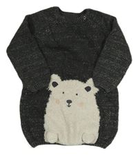 Tmavošedé třpytivé svetrové šaty s medvídkem PRIMARK