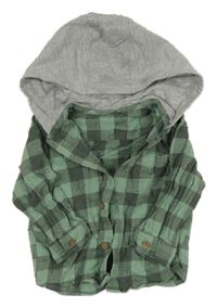 Kaki-sivá kockovaná košeľa s kapucňou George