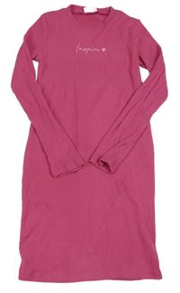 Ružové rebrované dlhé šaty s nápisom Primark