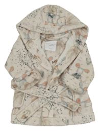 Světlerůžový plyšový květovaný župan s myškami a kapucí zn.n