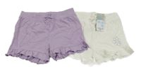 Nové - 2x bavlněné kraťasy - lila +bílé Primark