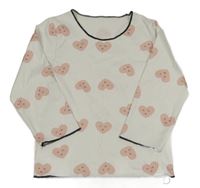 Bílé žebrované pyžamové triko se srdíčky 